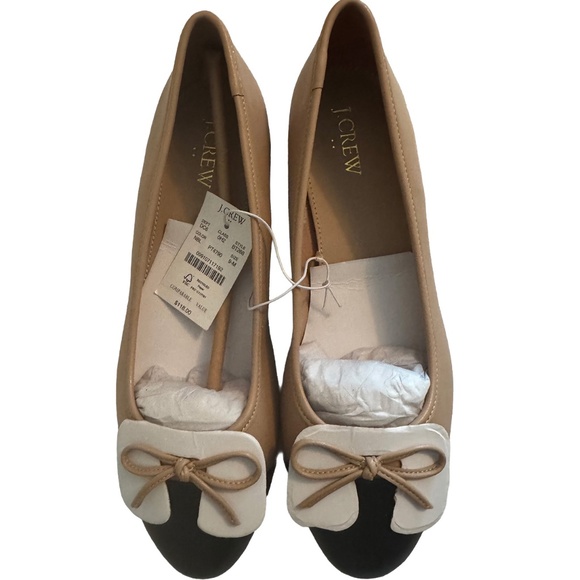 NWT J. Crew Nude Ballet Flats with Black Cap Toe - Picture 3 of 8